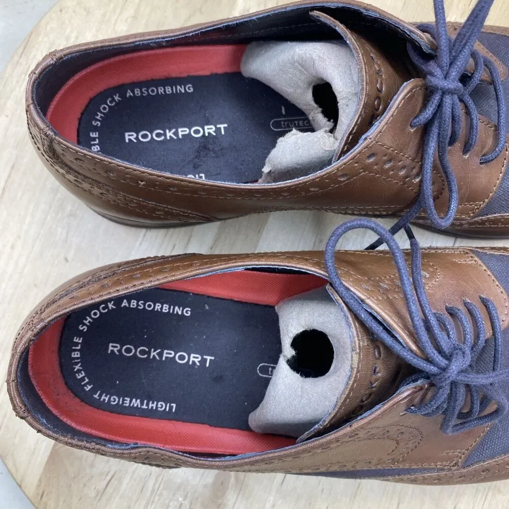 Rockport Wingtip Brogue TruTech Leather Mens 10.5 Brown H80044 Dress Shoes